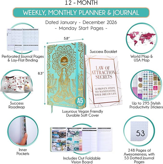 Law of Attraction Planner 2026 Deluxe with Productivity App | Weekly & Monthly Goal-Setting Planner, Life & Gratitude Journal | Include Foldable Vision Board, Gift Box & Stickers