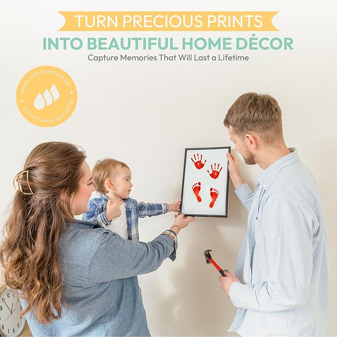 Clean Touch Ink Pad for Baby Handprints and Footprints – Inkless Infant Hand & Foot Stamp – Safe for Babies, Doesn’t Touch Skin – Perfect Family Memory or Gift – Red Print Kit by Tiny Gifts