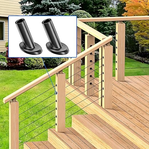 BLIKA 60 Pack 25 30 35 Degree 1/8" Black Cable Railing Angle Beveled Protector Sleeves, T316 Stainless Steel, Angle Protector Sleeves Deck Stair Cable Railing Hardware Kit for Wood Posts
