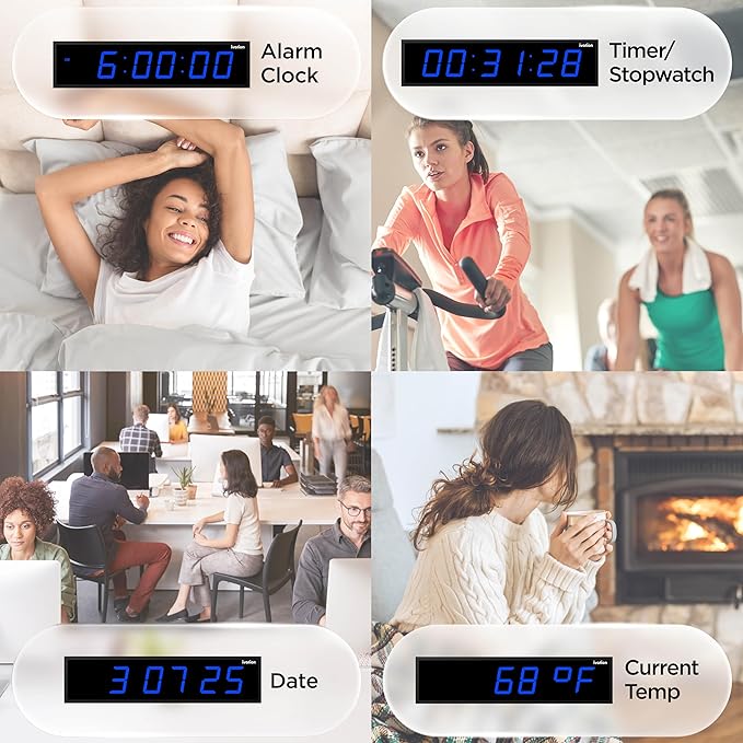 Ivation Huge Oversized 48" Large Digital LED Clock | Big Digital Clock w/Multi-Function Display – Stopwatch, Timer, Alarms, Temp & Date | 6 Brightness Levels, Time Memory & Remote (Blue)