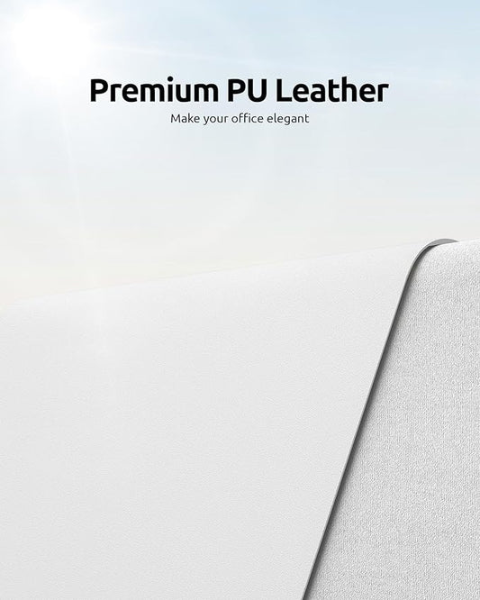 YSAGi Leather Desk Protector, Office Mat, Large Mouse Mat, Non-Slip PU Leather Blotter, Laptop Desk, Waterproof Writing Pad for Office and Home (White, 23.6" x 13.8")