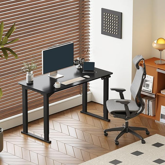 SANODESK 4-Leg Standing Desk, Electric Height Adjustable Desk with Memory Presets for Home Office, Stand up Desk Computer Workstation, 55x28 Inches Black