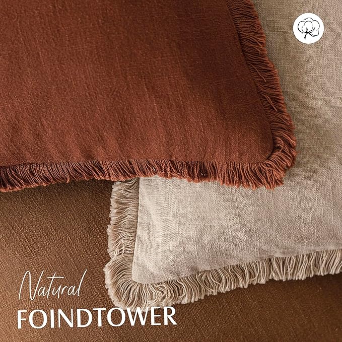 Foindtower Set of 2 Decorative Linen Fringe Throw Pillow Covers... (Orange, 16..