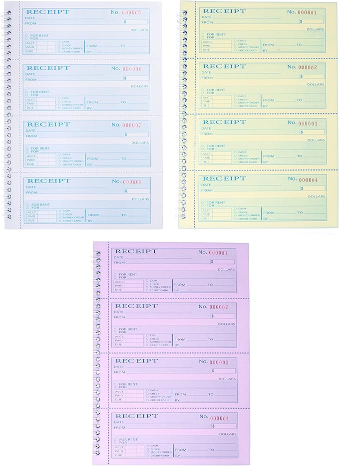 Money Rent Receipt Book,7.9x11.22 Inches 3 Part Carbonless,Receipt Book with Carbon Copies,Cash Receipt Book,100 Sets per Book