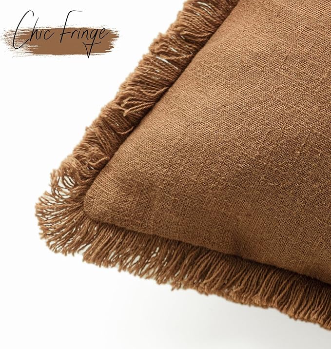 Foindtower Set of 2 Decorative Linen Fringe Throw Pillow Covers... (Orange, 16..