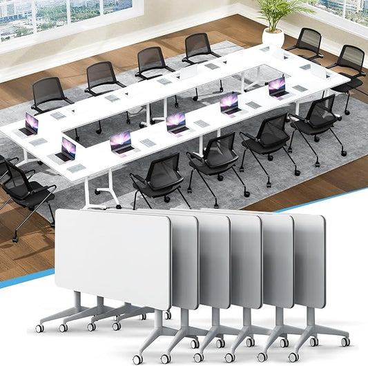 Conference Table,55.1''Folding Conference Room Table for 4-12 People,Mobile Flip Top MeetingTraining Table with Different Coulor and Styles for Offices, Classrooms,Meeting Room (6, 61''A)