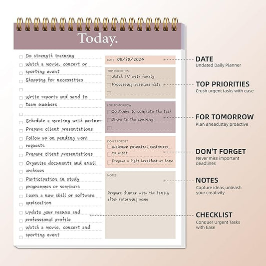 To Do List Notepad - Daily Planner Notepad Undated 52 Sheets Tear Off, 6.5" x 9.8" Checklist Productivity Organizer with Hourly Schedule for Tasks(3 Pack)
