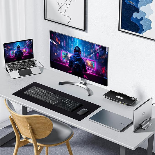 ALOANES Black Waterproof Desk Mat, Large Mouse Pad with Extended Mouse Mat, with Anti Slip Base, Stitched Edge, Grain Jacquard Surface, Perfect for Gamer, Office & Home, 3XL 15.74''x35.43''x0.12''