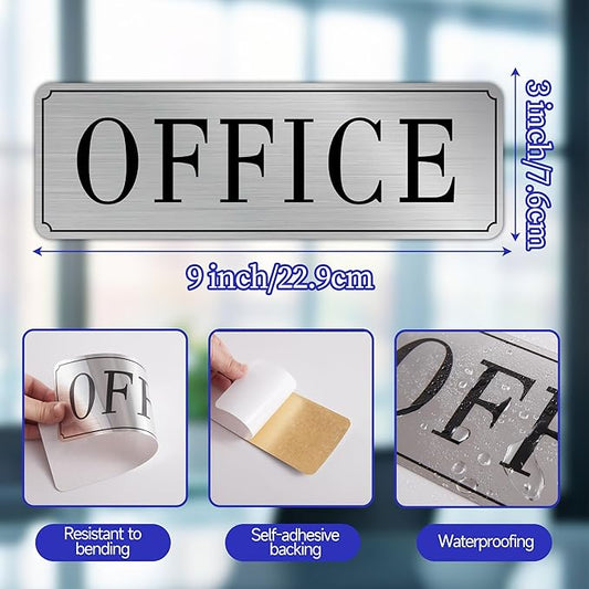 The Office Door Sign for Home and Business，Self-Adhesive Waterproof and Fade-Resistant Modern Brushed Silver Office Sign Sticker for House，Business，Door, Window（Silver）