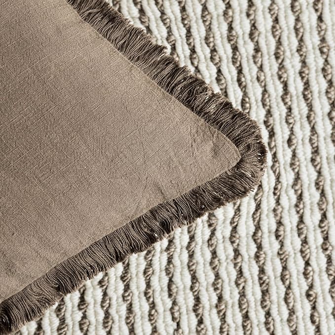 Foindtower Set of 2 Decorative Linen Fringe Throw Pillow Covers... (Brown, 20×..