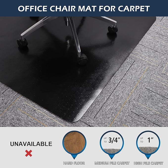 SALLOUS Chair Mat for Carpet, 48" x 36" Office Chair Mat for Carpeted Floors, Heavy Duty Vinyl Floor Mat with Grips, Carpeted Floor Protector Computer Desk Mat for Home Office (Black)