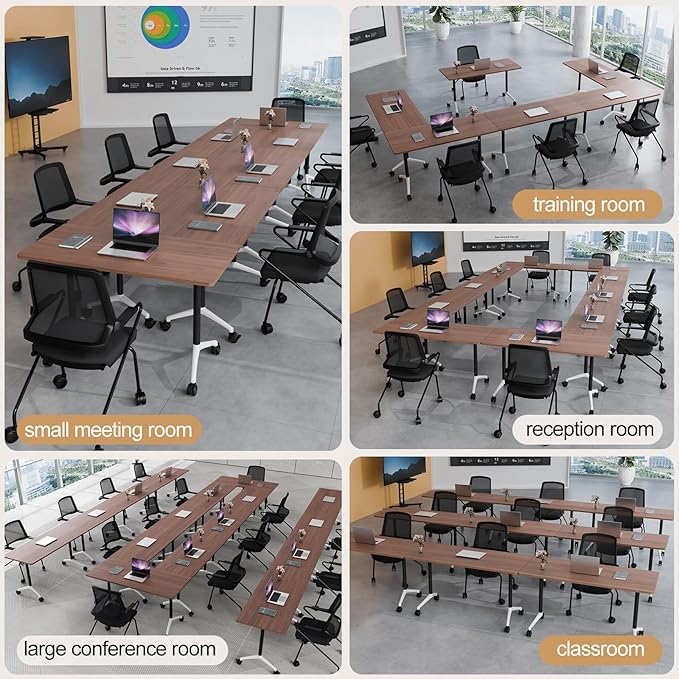 Folding Conference Table 4ft 5ft, Foldable Office Meeting Desk for 6 People, Multiple Sizes Colors Mobile Conference Room Table for Training Room School Business Furniture (2, Walnut, 55in)