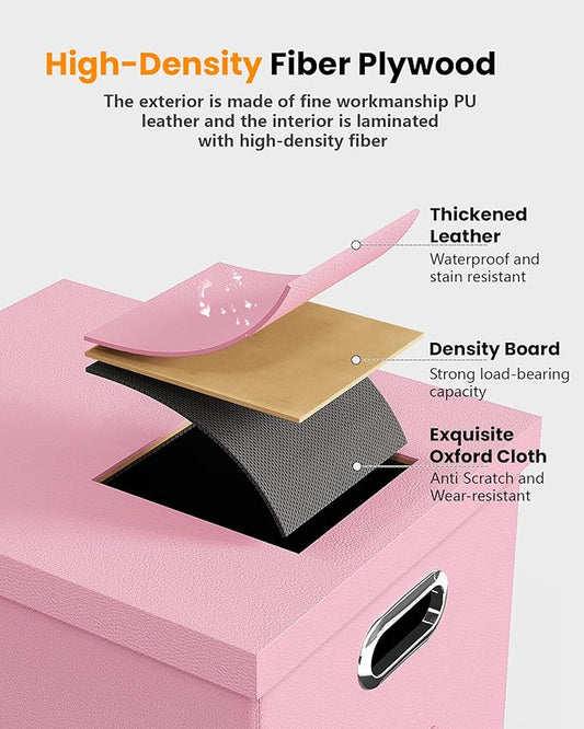 2 Pack Pink Leather File Storage Organizer with Lid - Portable Filing Box for Letter/Legal File Folder Storage
