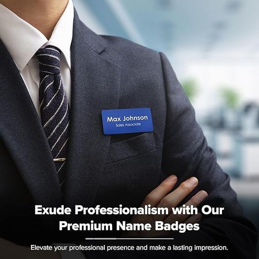 Name Tag, Magnetic Blue and White Name Tags, Personalized Name Tags, 1.5x3 Inches, Durable Engravable Impact Material, Made in The USA by My Sign Center