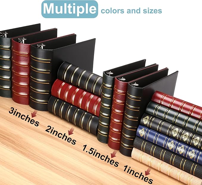 LETVPVOW Vintage Hardback 3 Ring Binder 1.5 Inch, Professional Leather Binder 3 Ring, Three Ring Binders Fits 8.5 x 11, D Ring Binders for Photo Album, Home, School and Office Supplies- Black