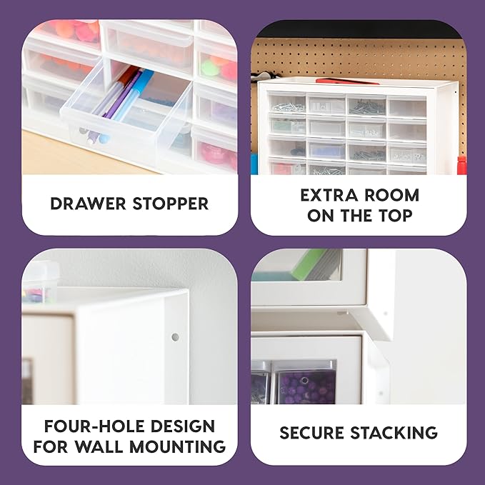 IRIS USA Plastic Drawer Storage Organizer, 24-Drawer Teacher Toolbox Bead Small Parts Organizer Cabinet for Hardware Crafts Nuts Bolts Tools Sticker Home Business Scrapbook Art Hobby Garage - White
