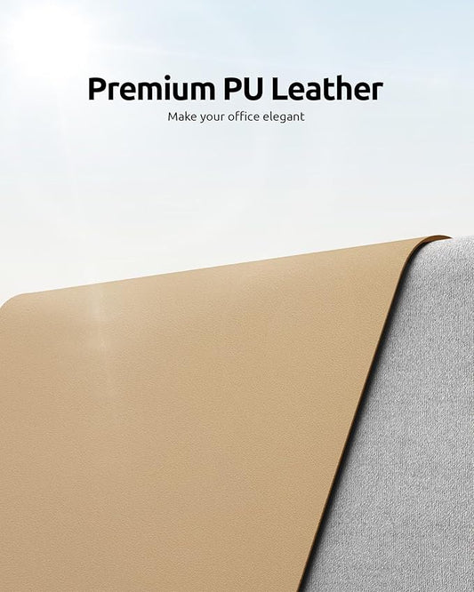 YSAGi Leather Desk Protector, Office Mat, Large Mouse Pad, Non-Slip PU Leather Blotter, Laptop Desk, Waterproof Writing Pad for Office and Home (Latte, 23.6" x 13.8")