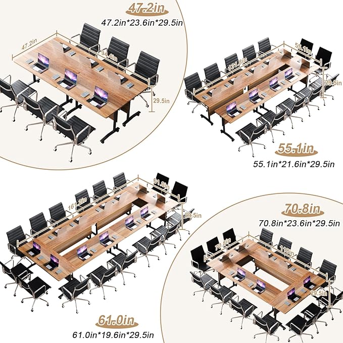 Conference Table Flip Top Mobile Conference Room Tables,Folding Conference Table with Wheels,Large Meeting Training Seminar Table Saving Space for Office Classroom(8B,47.2'')