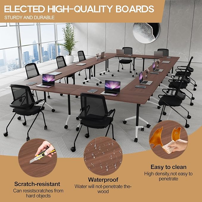 Folding Conference Table 4ft 5ft, Foldable Office Meeting Desk for 6 People, Multiple Sizes Colors Mobile Conference Room Table for Training Room School Business Furniture (6, Walnut, 71in)