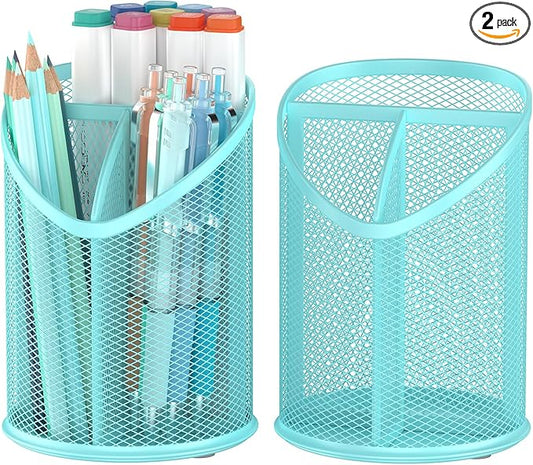 Delifox Mesh Round Pen & Pencil Holder — 2 Pack, Blue