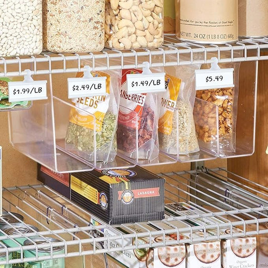 Plastic Wire Shelf Label Holder, Reusable Shelf Tags for Pantry Retail Store, Supermarket UPC Price Card & Ticket Display, Strong & Easy Clip Design Tight Snap Lock Closure. 1-1/4" H X 3" W (50)