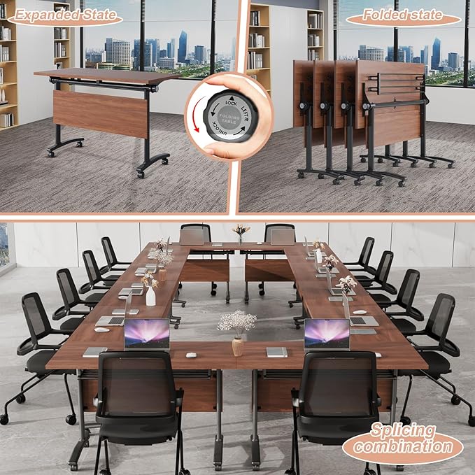 Conference Table Flip Top Mobile Conference Room Tables,Folding Conference Table with Wheels,Large Meeting Training Seminar Table Saving Space for Office Classroom(10D,70.8'')