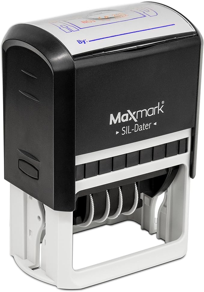 MaxMark Large Self-Inking Rubber Date Office Stamp with Posted Phrase & Date - Red Ink, 12-Year Band - Style 3