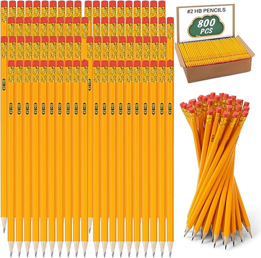 IKAYAS 800 Pack #2 HB Pencils Bulk Yellow Sharpened Pencils with Erasers for Kids, 2 Pre-sharpened pencils for classroom office Supplies, Writing, Drawing and Sketching (Wood-Cased)
