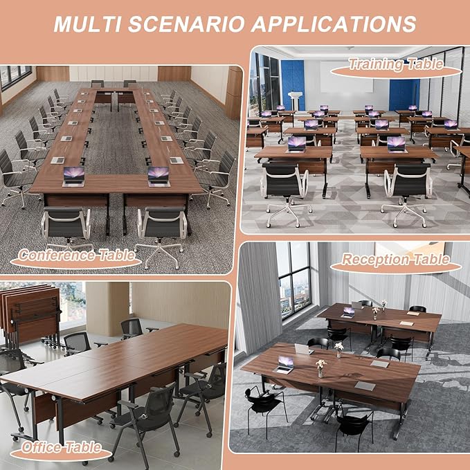 Conference Table Flip Top Mobile Conference Room Tables,Folding Conference Table with Wheels,Large Meeting Training Seminar Table Saving Space for Office Classroom(12D,55.1'')