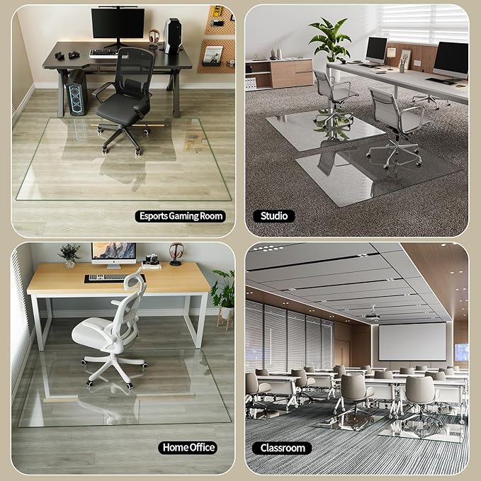 Koonmi Tempered Glass Chair Mat for Hardwood Floors & Carpets, 30" x 55“ Transparent Heavy Duty Office Floor Protector with Noise-Free Gliding Shatterproof for Home Office Desk
