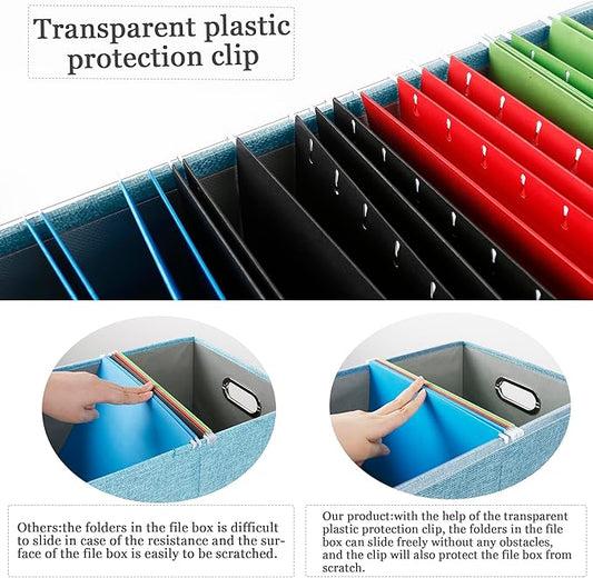 2 Pack File Storage Organizer - Portable Filing Box with Lid, Fits Letter/Legal File Folders, Light-blue