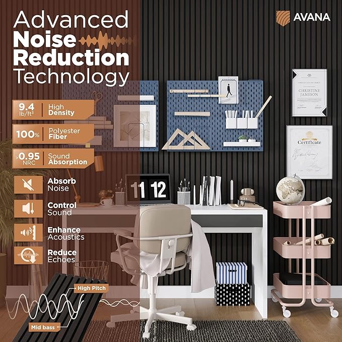 Avana Modern Acoustic Wood Wall Panels – 94.4 x 12.6 Inch Smoke Oak Acoustic Panels 1 PC – Wall Panels For Interior Wall Decor For Homes, Offices, Studios – Sturdy & Durable Wood Panels For Wall