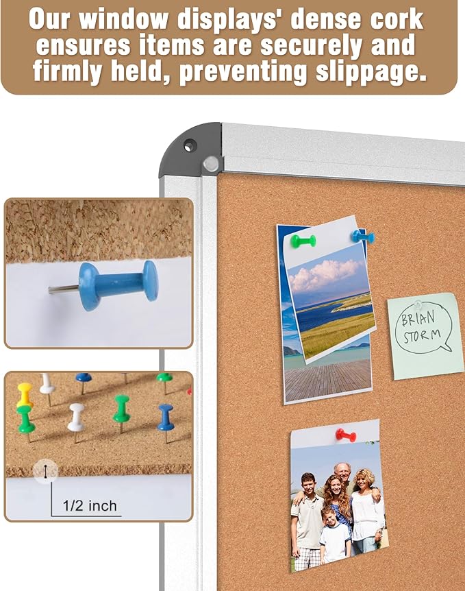 Mifuro 38"x28" Enclosed Bulletin Board, Lockable Weather-Resistant Aluminum Cork Noticeboard for School & Office, Silver Frame w/Cork
