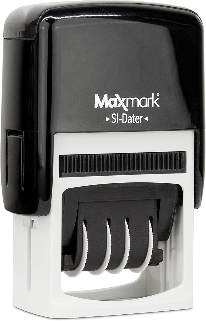 MaxMark Office Self Inking Date Stamp with Phrase Paid - Blue Ink