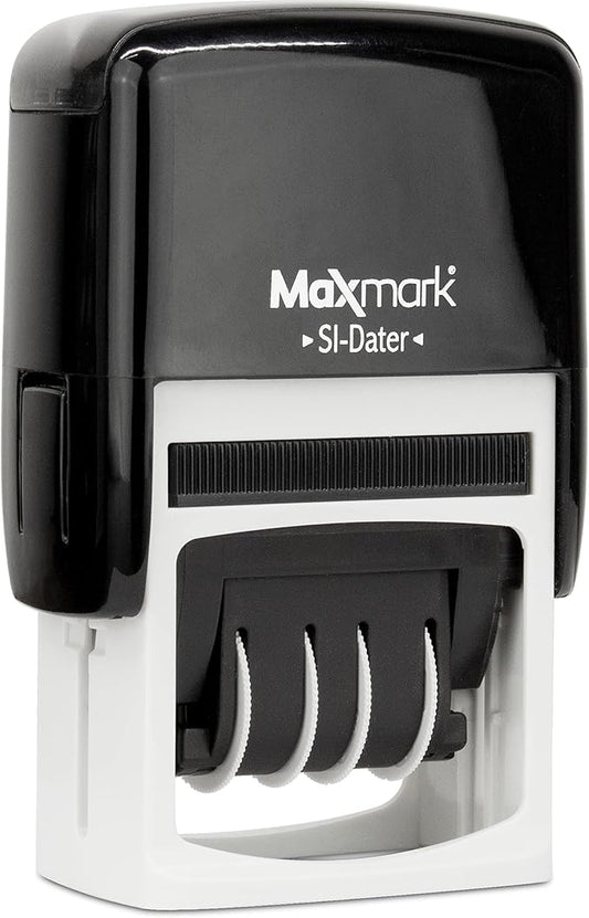 MaxMark Office Self Inking Date Stamp with Phrase Scanned - Blue Ink