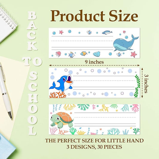 30 Name Tags for Classroom Cubbies, 3x9 in Ocean Animals Name Plates for Desks, Classroom Must Haves for Teachers Elementary - A06