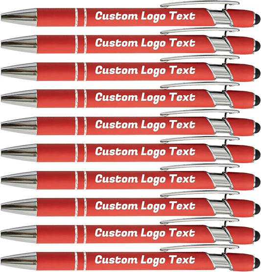 HEYZARDA Personalized Pens with Name Text Logo Custom Ballpoint Pen for Business Office Events with Stylus for Touchscreen 100 Pcs Red