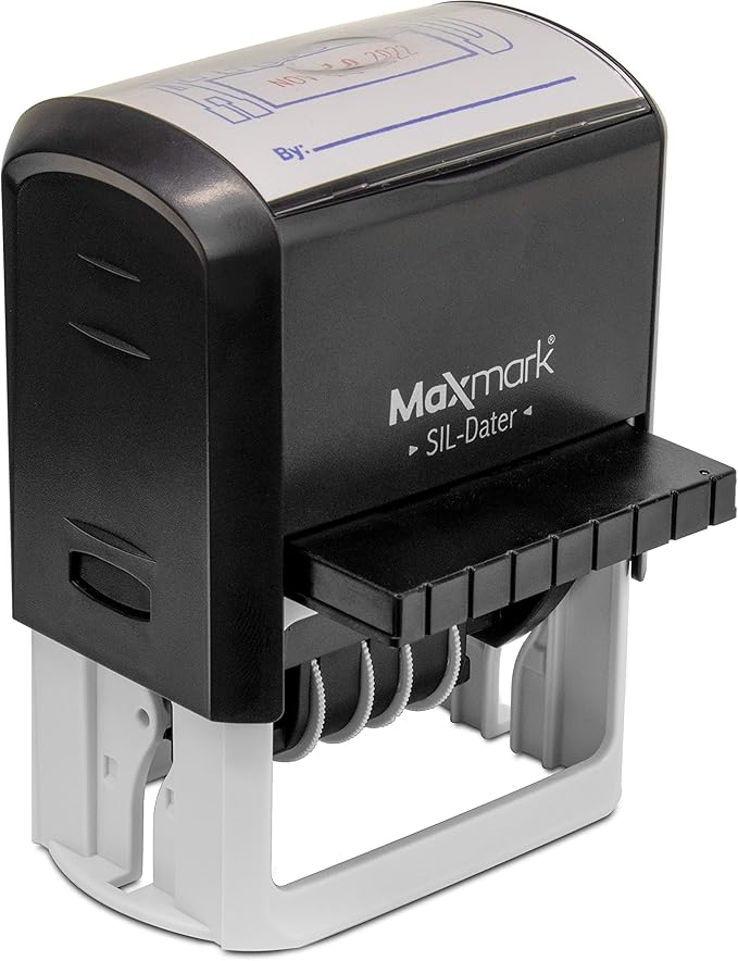 MaxMark Large Self-Inking Rubber Date Office Stamp with Posted Phrase & Date - Red Ink, 12-Year Band - Style 3