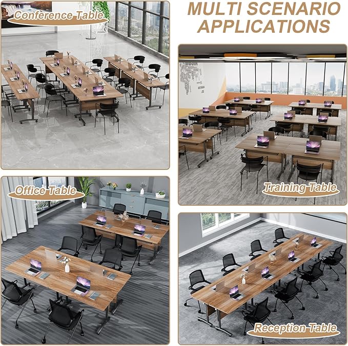 Conference Table Flip Top Mobile Conference Room Tables,Folding Conference Table with Wheels,Large Meeting Training Seminar Table Saving Space for Office Classroom(12B,47.2'')