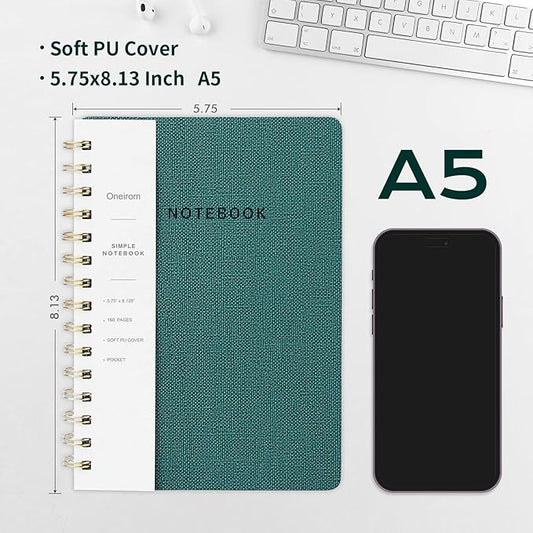 Spiral Notebook-5.75" x 8.125" College Ruled Journal with Inner Pockets and 160 Pages,PU Leather Cover Business Journal, Twin-Wire Binding Notebook Perfect for Office & Home School Supplies 6 pack Black/Green