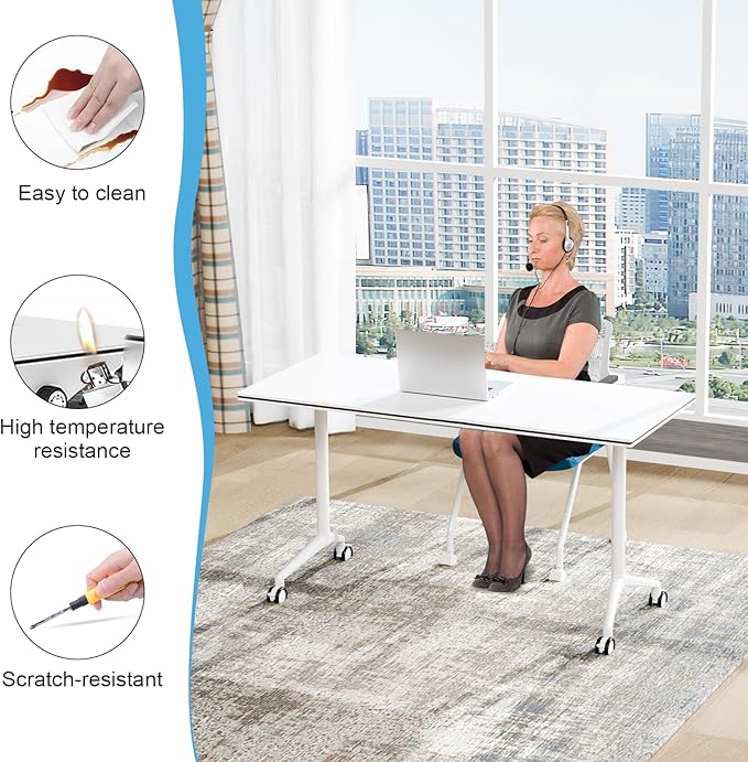JEHUJD Conference Table,55.1''Folding Conference Room Table for 4-12 People,Mobile Flip Top MeetingTraining Table with Different Coulor and Styles for Offices, Classrooms,Meeting Room (4, A)