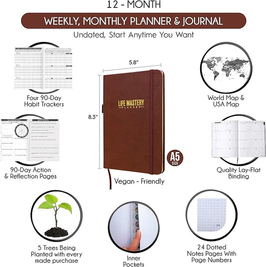 Life Mastery Planner - A 12 Month Journey to Crush Your Goals, Increase Productivity, Passion, Success & Happiness - Weekly & Monthly Life Planner, Habit-Tracker, Gratitude Journal & Organizer