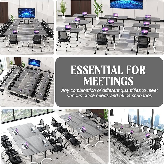 Conference Table,55.1''Folding Conference Room Table for 4-12 People,Mobile Flip Top MeetingTraining Table with Different Coulor and Styles for Offices, Classrooms,Meeting Room (4, 47.2''F)