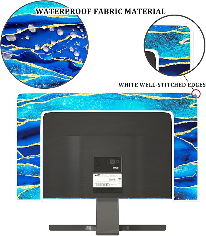 Baocicco Royal Blue Marble Waterproof TV Cover 70 Inch Creative Design Monitor Accessories Laptop TV LCD Screen Television Decoration for Tablet LED LCD OLED TVs Decorations