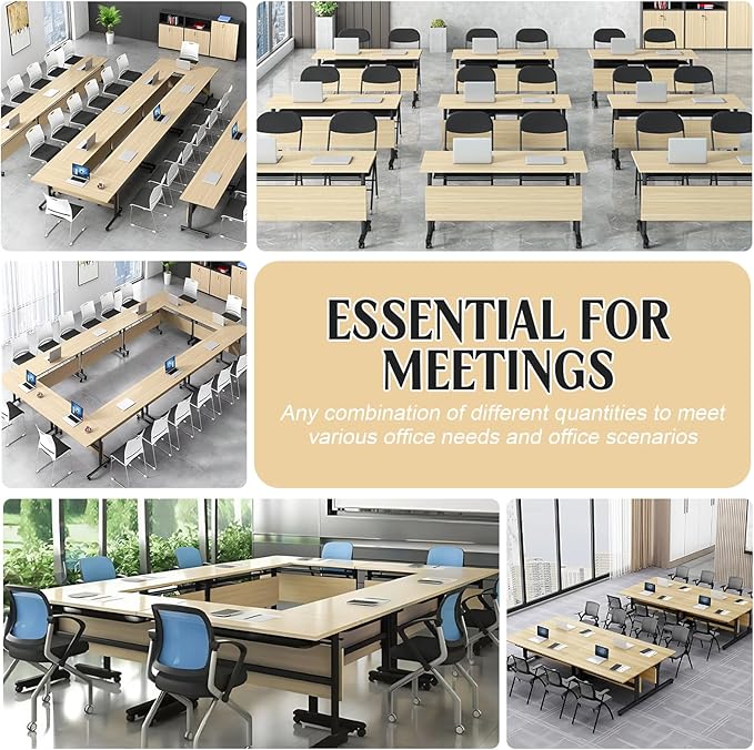 Conference Table,55.1''Folding Conference Room Table for 4-12 People,Mobile Flip Top MeetingTraining Table with Different Coulor and Styles for Offices, Classrooms,Meeting Room (4, 61''G)