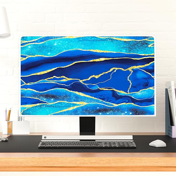 Baocicco Royal Blue Marble Waterproof TV Cover 50, 51, 52 Inch Creative Design Monitor Accessories Laptop TV LCD Screen Television Decoration for Tablet LED LCD OLED TVs Decorations