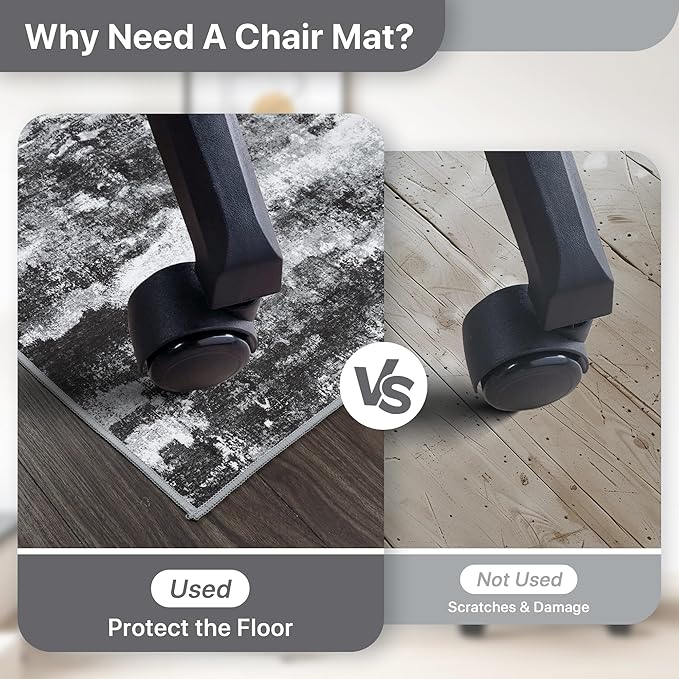 Office Chair Mat for Hardwood Tile Floor, Abstract 48"X 60" Desk Mats for Office Chair on Rolling Chairs Carpet, Desk Anti-Slip 1/5" Thick Rug for Computer Chair, Thin Low-Pile Floor Mat, Dark