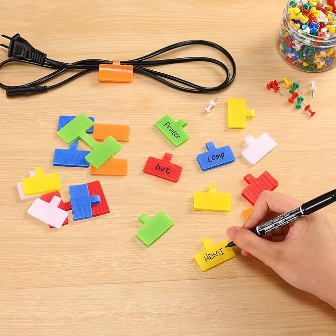 Trilancer Cable Cord Labels Large Size, for Organizing Wires and Identification, Multicolored Handwriting Cable Tags, Reusable with Multiple Uses - 24 PCS