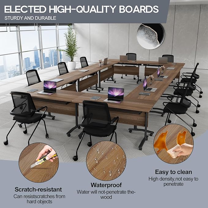 Folding Conference Table 4ft 5ft, Foldable Office Meeting Desk for 6 People, Multiple Sizes Colors Mobile Conference Room Table for Training Room School Business Furniture (4, White Walnut, 71in)