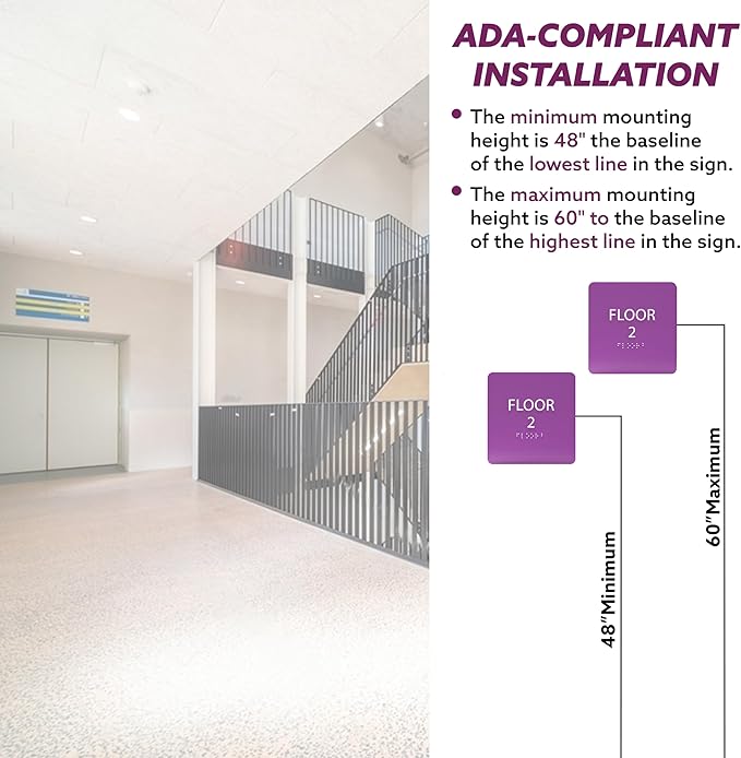 Light Green ADA Floor 2 Sign with Braille – Made from Durable Acrylic and Ready to Mount